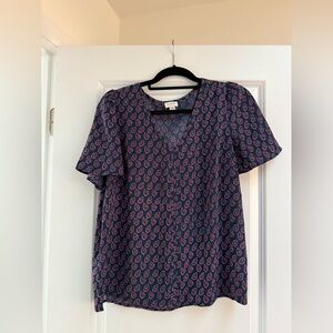 J. Crew Navy and Pink Paisley Dress